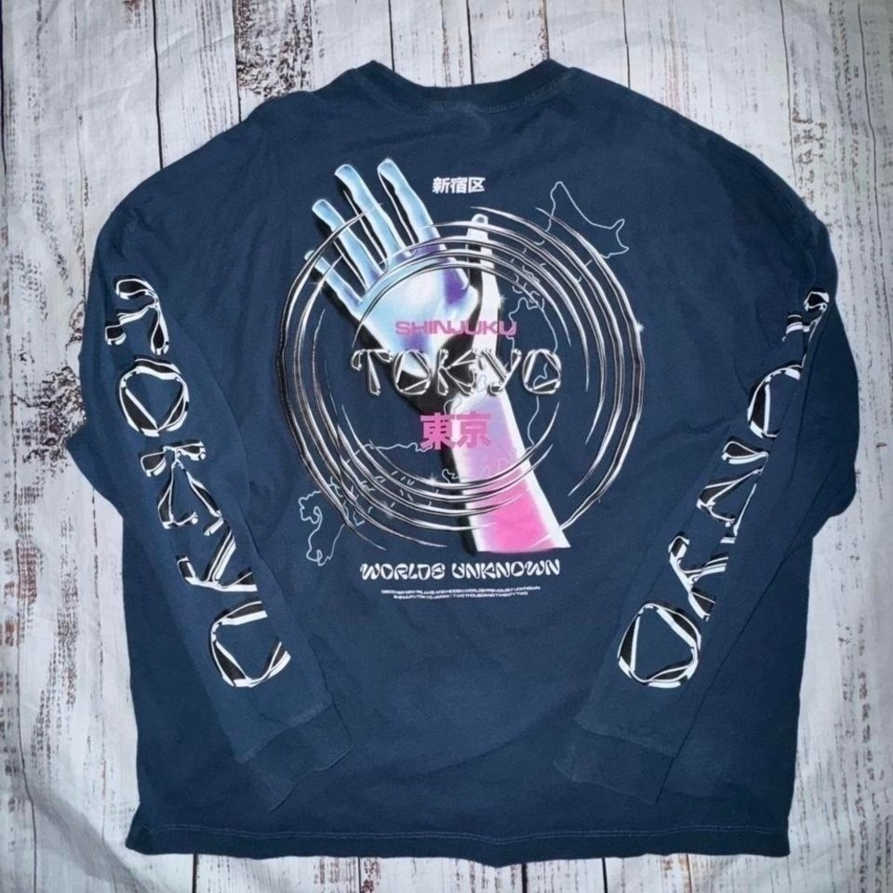 ASOS Men's Vaporwave style Navy long sleeve shirt size large